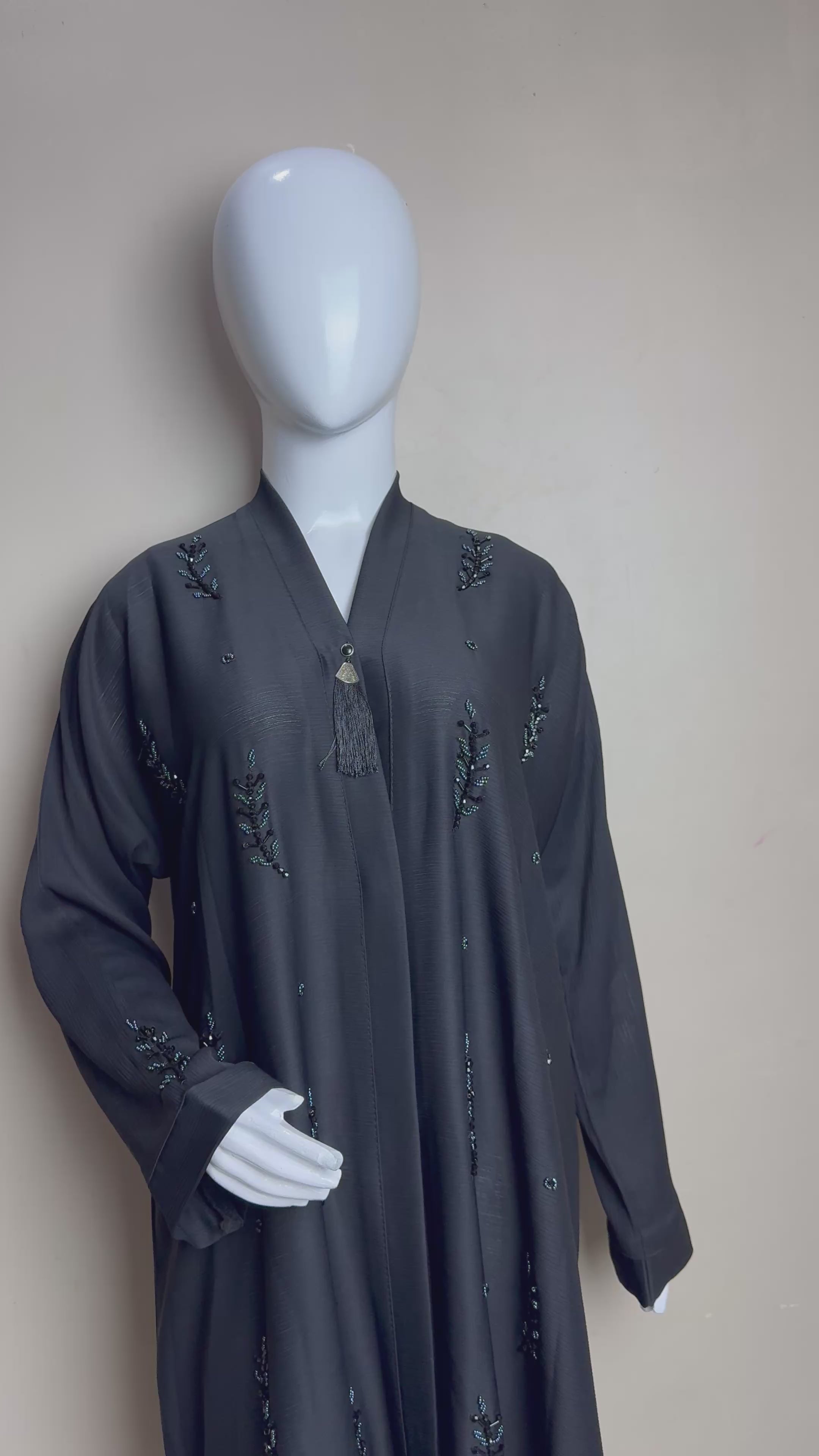 Enchanting Floral-Embroidered Black Abaya