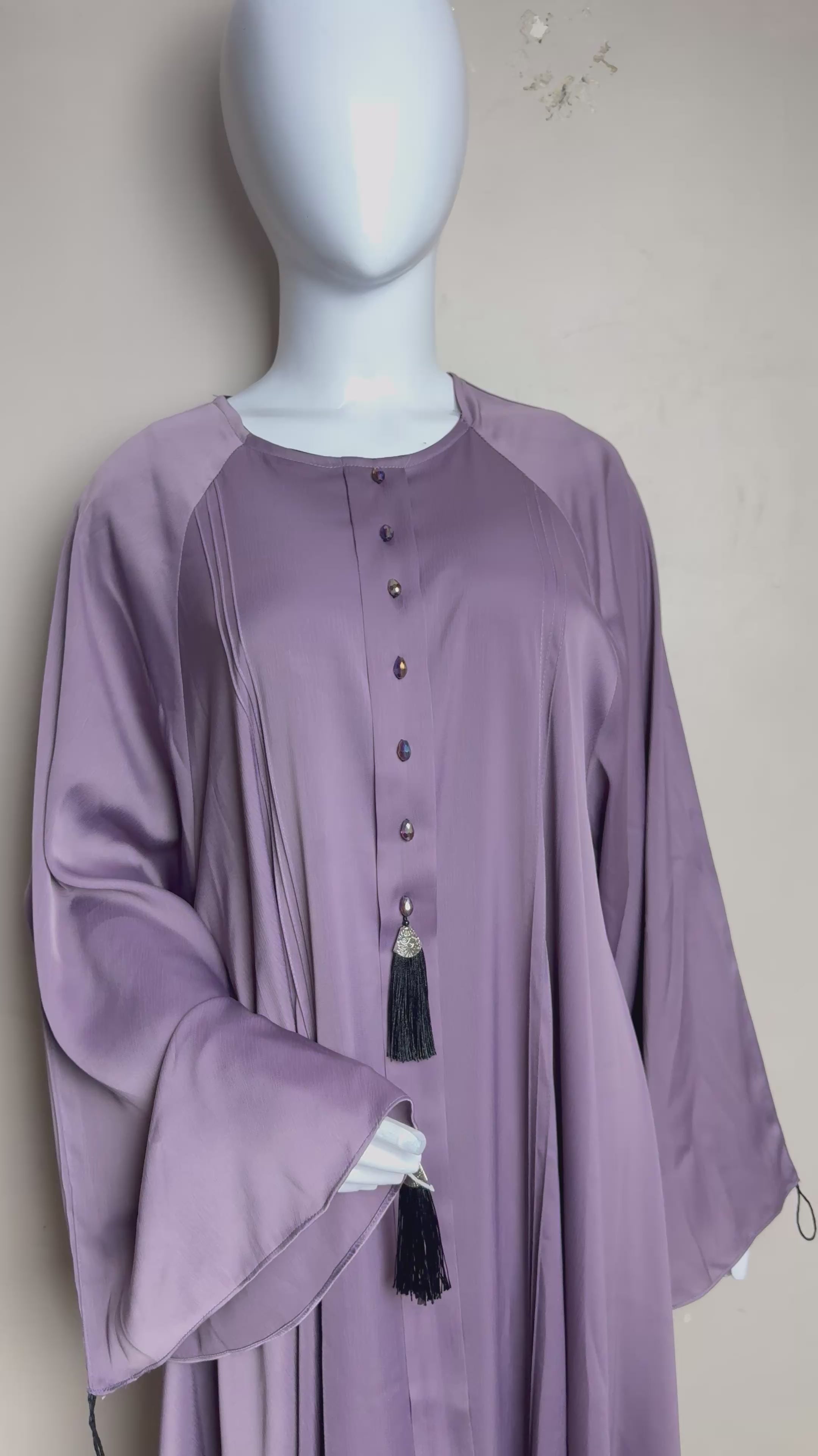 Serene Lavender Silk-Blend Tasseled Abaya