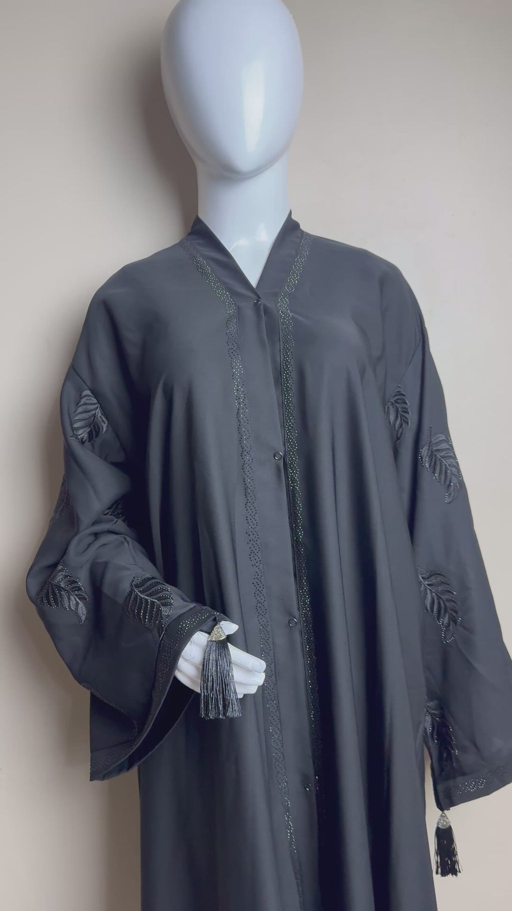 Celestial Leaf-Embellished Black Abaya
