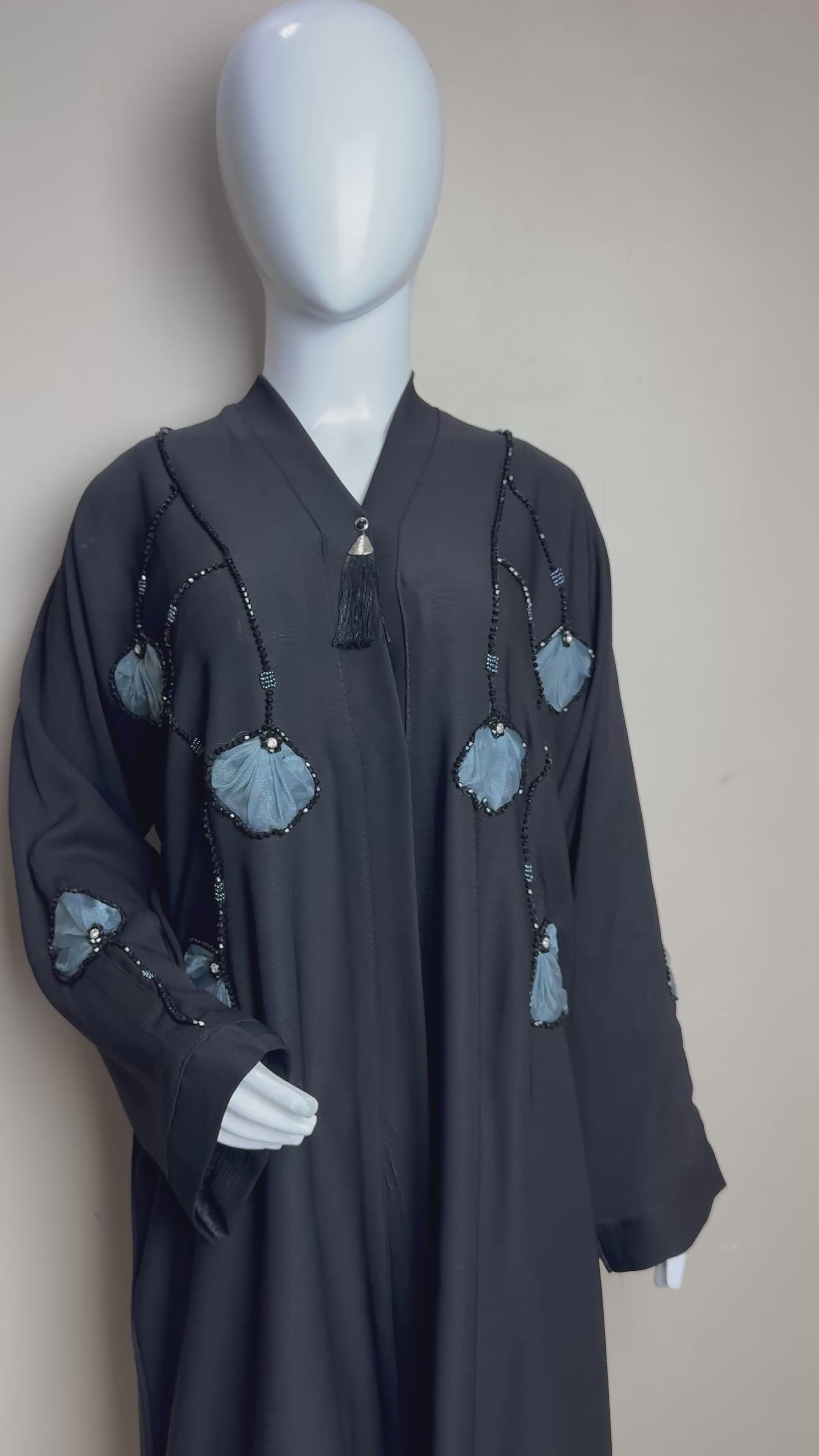 Enchanting Teal-Embellished Black Abaya