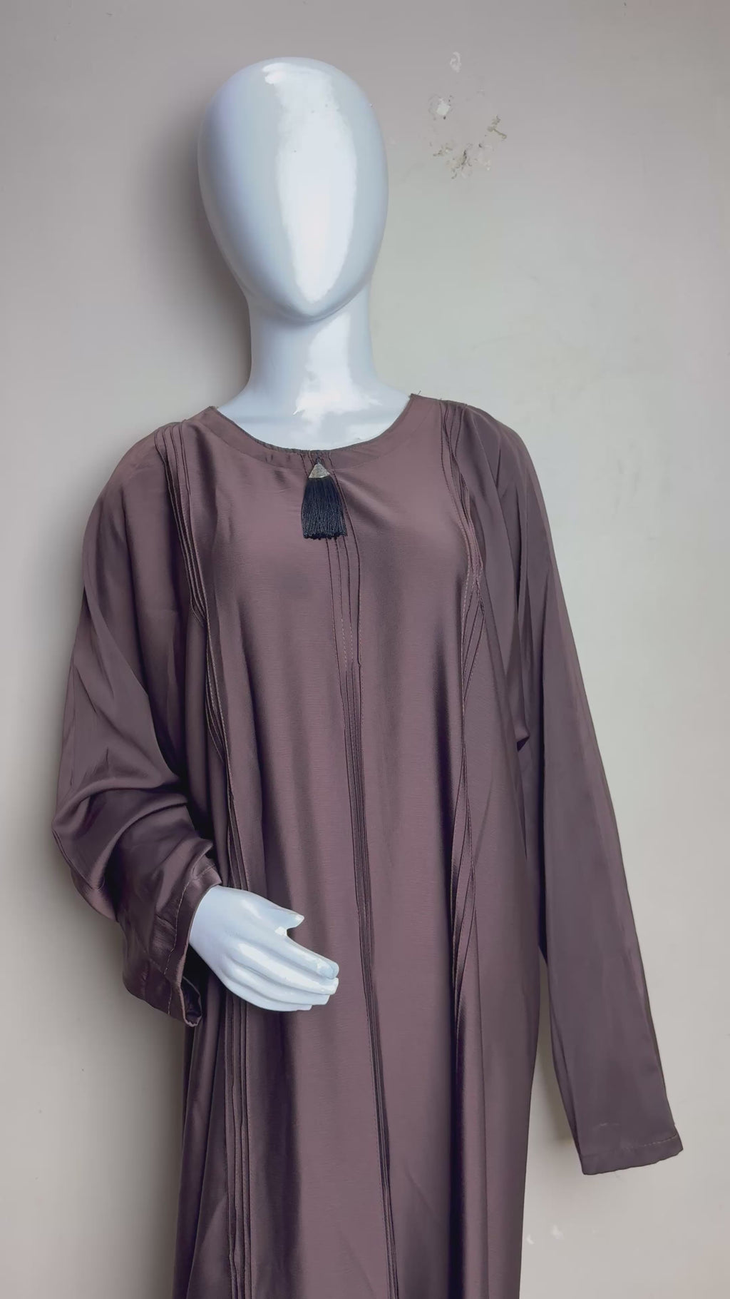 Minimalist Tassel-Accent Brown Abaya